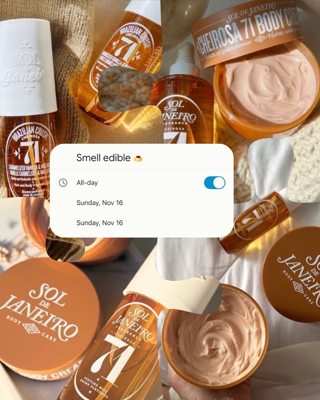 SOTD: Sol de Janeiro 71 🤎✨
If smelling edible was a sport, 71 would be taking home the gold.

She’s giving warm caramel, macadamia goodness, and “I absolutely am the dessert” energy. Sweet, cozy, and dangerously addictive. You know the kind of scent that makes people lean in like, “Okay but WHAT is that?”

Perfect for winter, date nights, or anytime you want to smell like a gourmet snack with confidence. If you love rich gourmands that turn heads, this is your sign to grab it. 🤭🔥

#LTKselfcare #LTKGiftGuide #LTKFindsUnder100