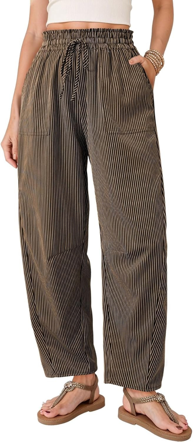 Dokotoo Women's Barrel Striped Casual Pants Wide Leg with Pockets 2026 | Amazon (US)