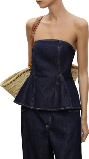 MANGO Strapless Denim Peplum Top | Nordstromrack | Nordstrom Rack