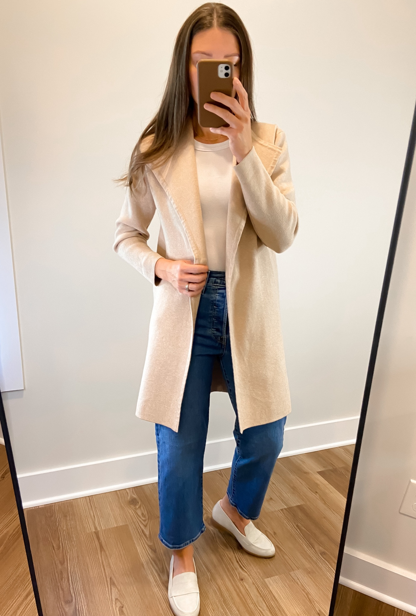 Coatigan outfit with ankle straight jeans and loafers 

#LTKstyletip #LTKshoecrush #LTKfindsunder100