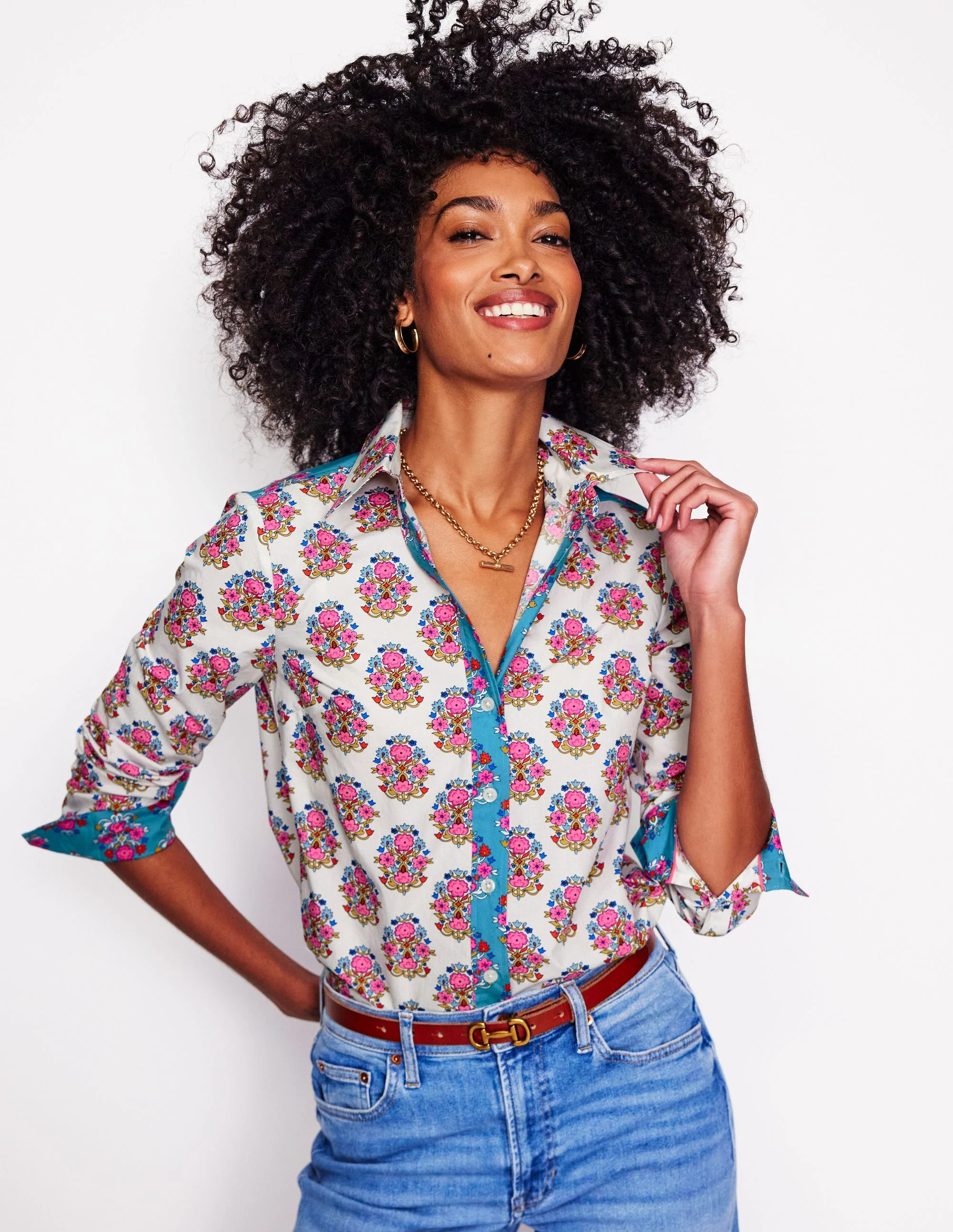 Sienna Cotton Shirt-Ivory, Wildflower Stamp | Boden (US)