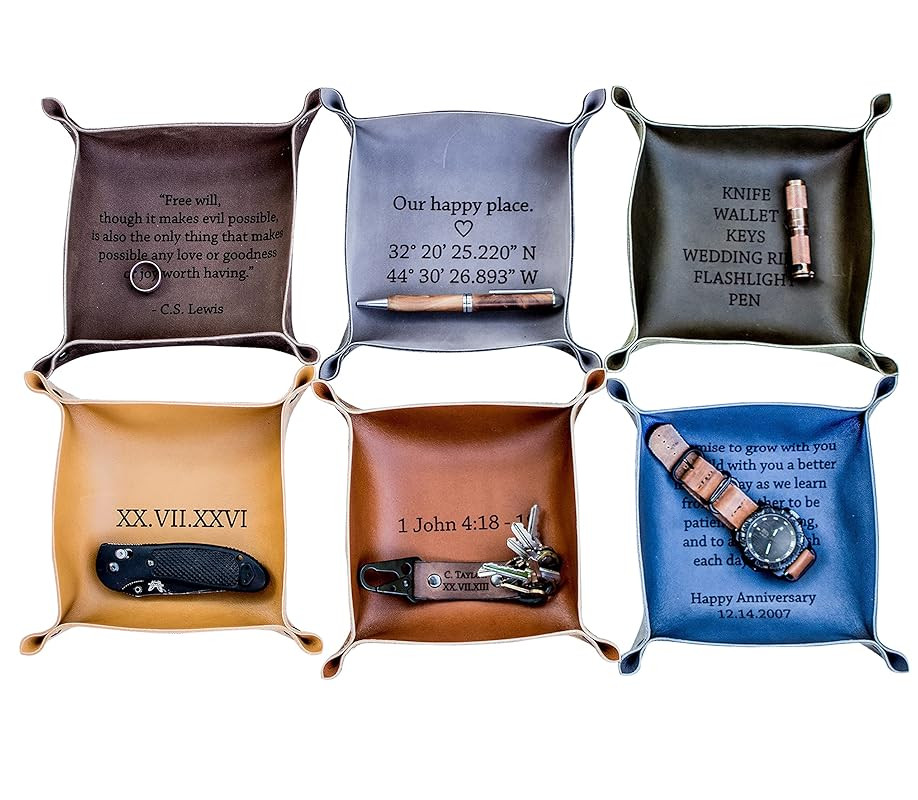 Personalized Leather Valet Tray, Personalized Leather catchall, personalized anniversary gift, Cu... | Amazon (US)