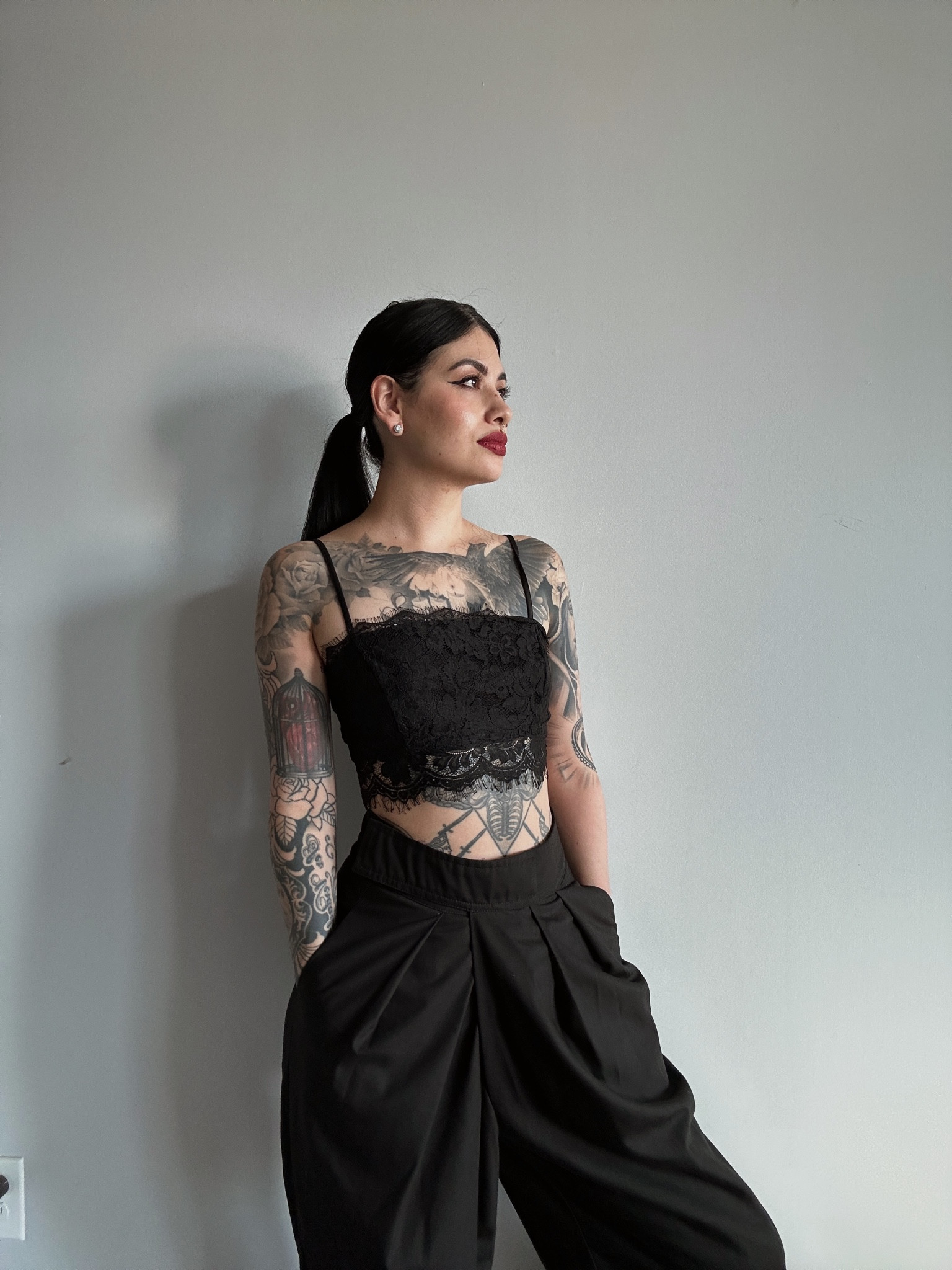 All Black Summer Outfit black pleated pants and black lace crop top

#LTKSeasonal #LTKFind #LTKstyletip