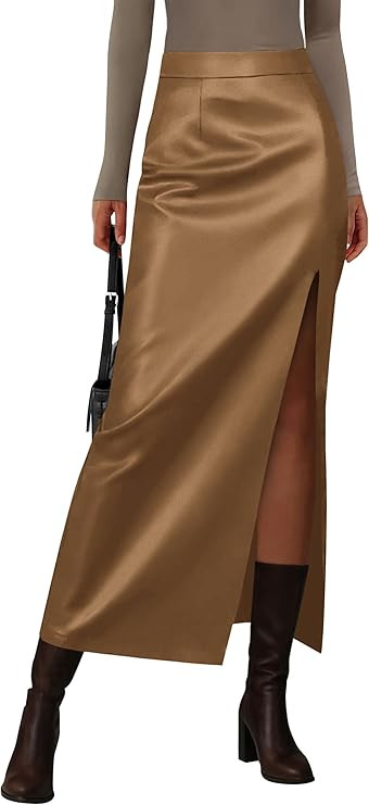 PRETTYGARDEN Womens Faux Leather Skirts 2026 Fall Fashion Bodycon High Waisted Slit Work Office W... | Amazon (US)