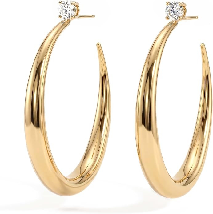 Large Gold Hoop Earrings for Women Trendy 14K Gold Plated Big Open Hoops Stud Earrings Statement ... | Amazon (US)