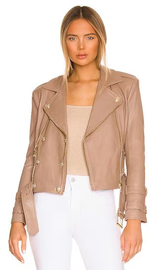 Billie Belted Leather Jacket in Chanterelle | Revolve Clothing (Global)