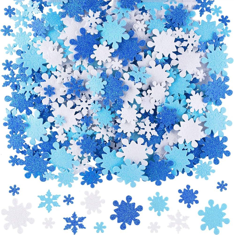 CHRORINE 300 Pcs Foam Snowflake Stickers Self-Adhesive Glitter Snowflake Stickers Decals for Chri... | Amazon (US)