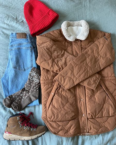 Granola girl hiking outfit I’m packing to Yellowstone National Park. Doesn’t it give Montana vibes?! Love this outdoorsy look for the mountains too. Columbia quilted puffer with Sherpa lining. Danner hiking boots. Cute winter socks. Ribbed beanie from Target. Madewell perfect vintage jeans. 

#LTKxMadewell #LTKtravel #LTKSeasonal
