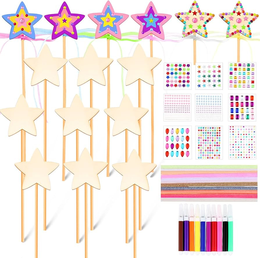 Chinco 57 Pcs Star Princess Fairy Wands Kit Make Your Own Princess DIY Art Craft Magical Wand Inc... | Amazon (US)