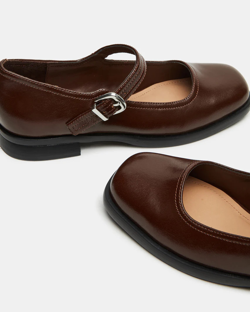 DELANCY Brown Leather Mary Jane | Women's Flats | Steve Madden (US)