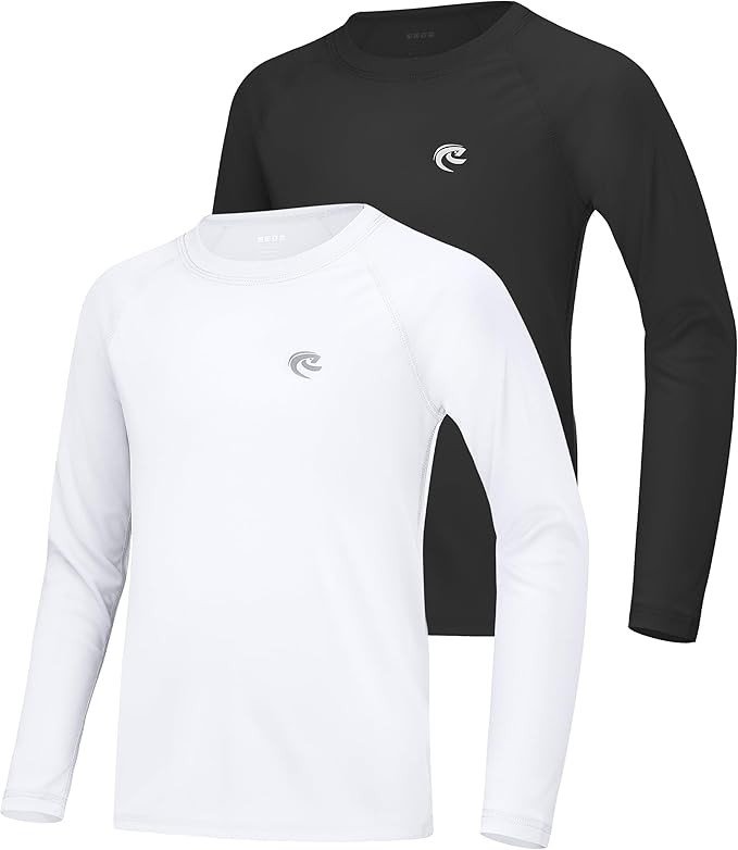 Boys UPF 50+ Swim Shirt Long Sleeve, 1 or 2 Pack UV Sun Protection Rash Guard, Youth Kids SPF Wat... | Amazon (US)
