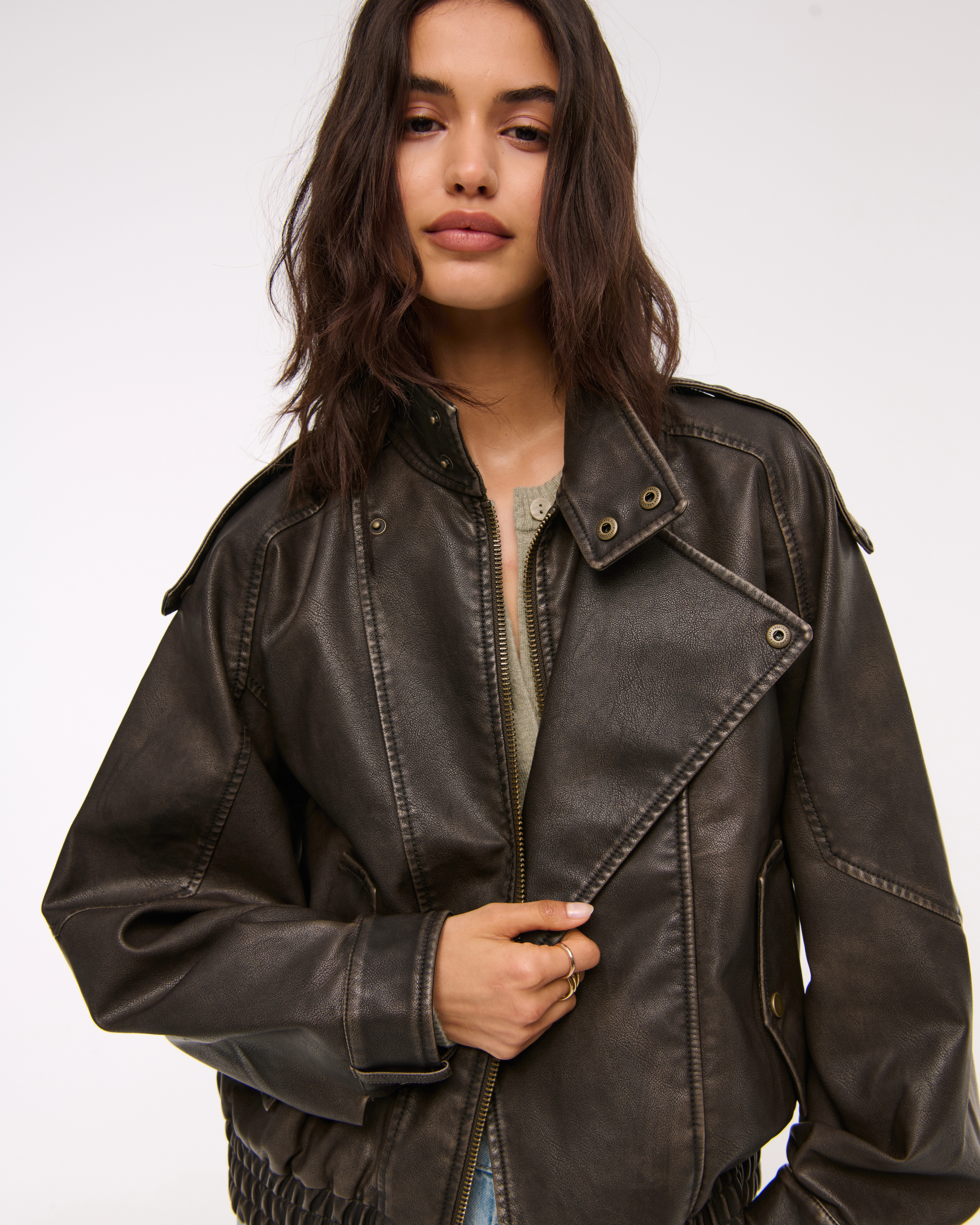 Relaxed Mockneck Vegan Leather Bomber Jacket | Abercrombie & Fitch (US)