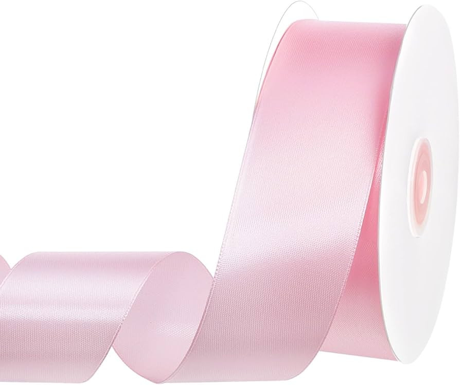 Pink Ribbon 1 1/2 Inch 60 Yards Valentine Ribbon Light Pink Satin Ribbon for Flower Bouquet Handm... | Amazon (US)