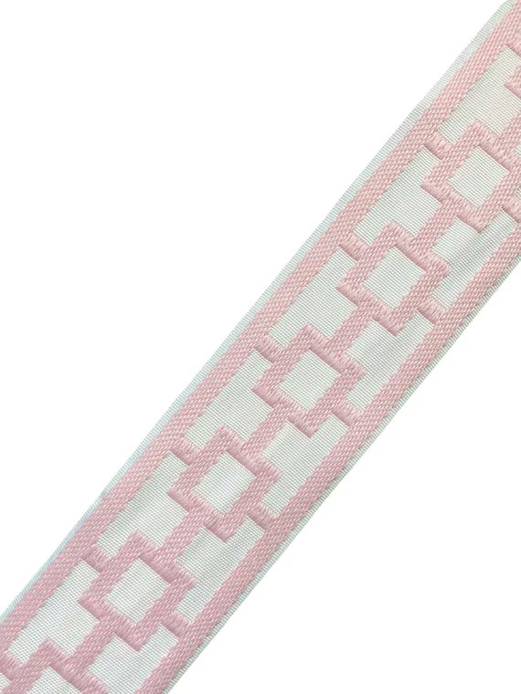 Fretwork Trim Yard Blush Pink True white background Tape Jacquard Embroidered Geometric Chinoiser... | Etsy (US)