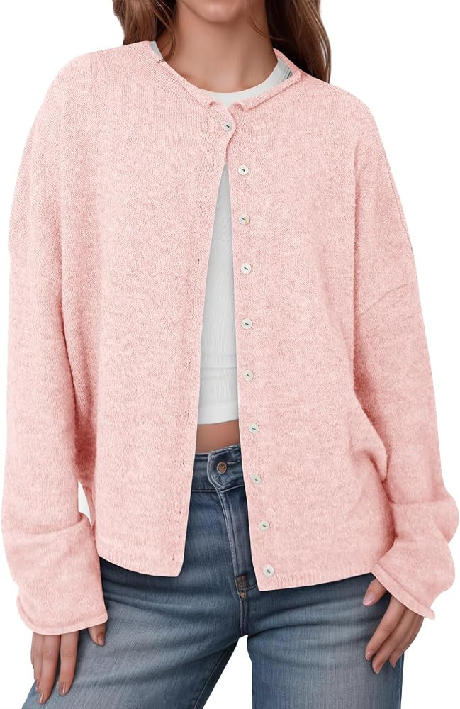 Saodimallsu Womens Button Up Long Sleeve Lightweight Knit Cardigan | Amazon (US)