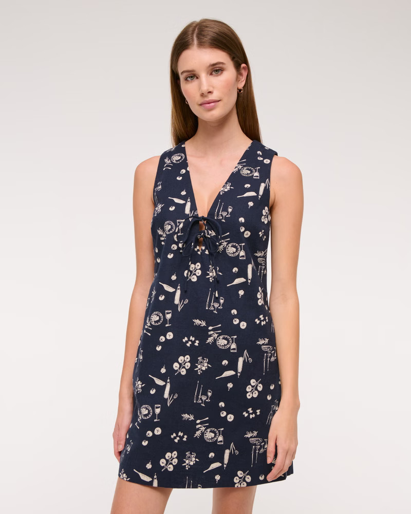 Linen-Blend Tie-Front Mini Dress | Abercrombie & Fitch (US)
