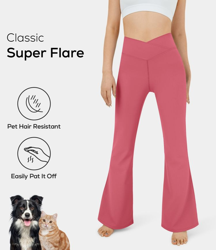 Women’s Patitoff™ Flow Pet Hair Resistant Crossover High Waisted Back Pocket Super Flare Legg... | HALARA