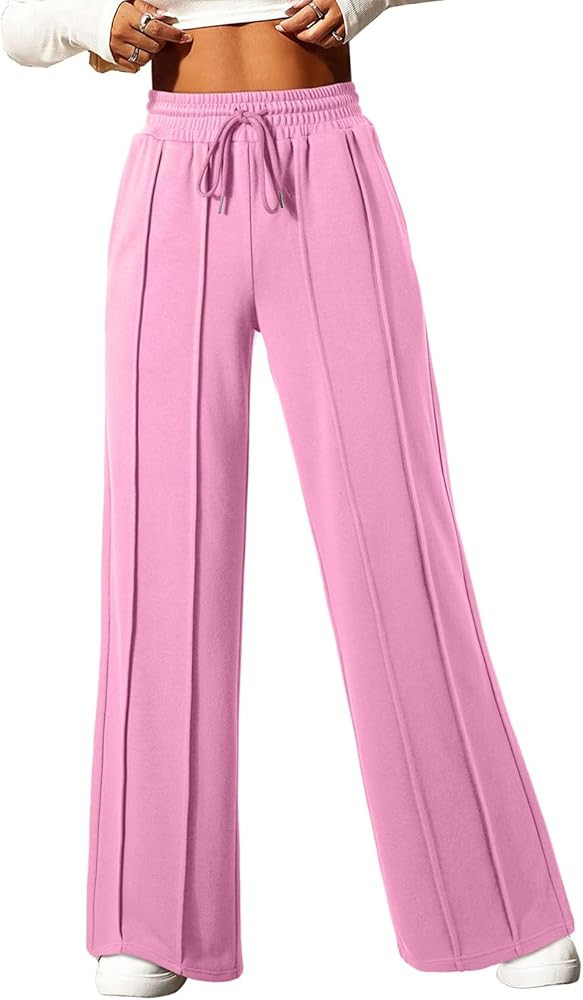 Herseas High Waisted Sweatpants for Women Elastic Elevated Seams Wide Leg Drawstring Loose Long P... | Amazon (US)