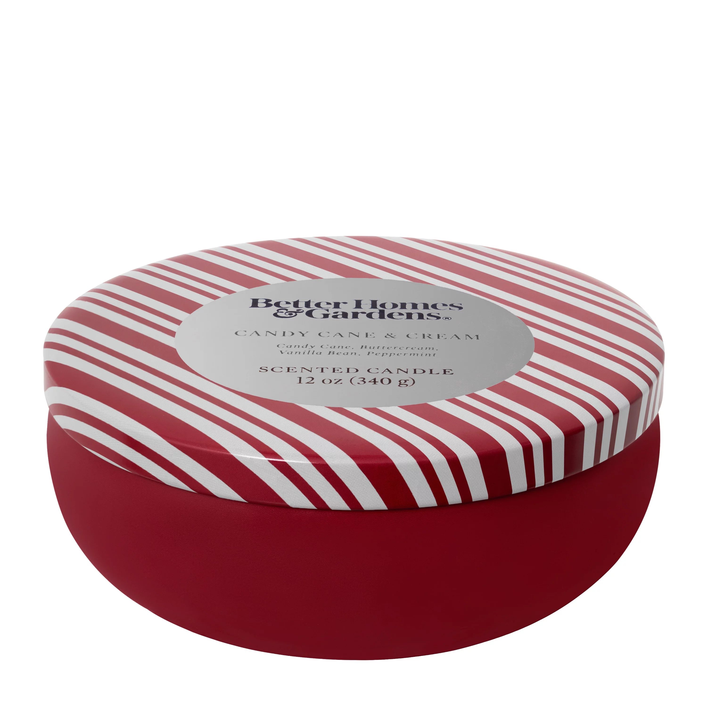 Better Homes & Gardens 12oz Candy Cane & Cream Scented 3-Wick Tin Holiday Candle | Walmart (US)
