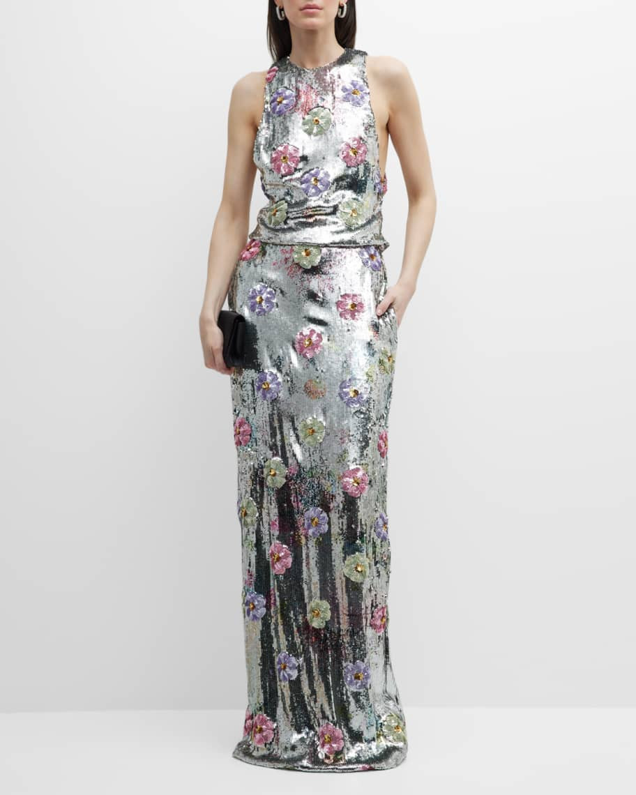 Brandon Maxwell Seneca Floral Sequin Halter Column Gown | Neiman Marcus