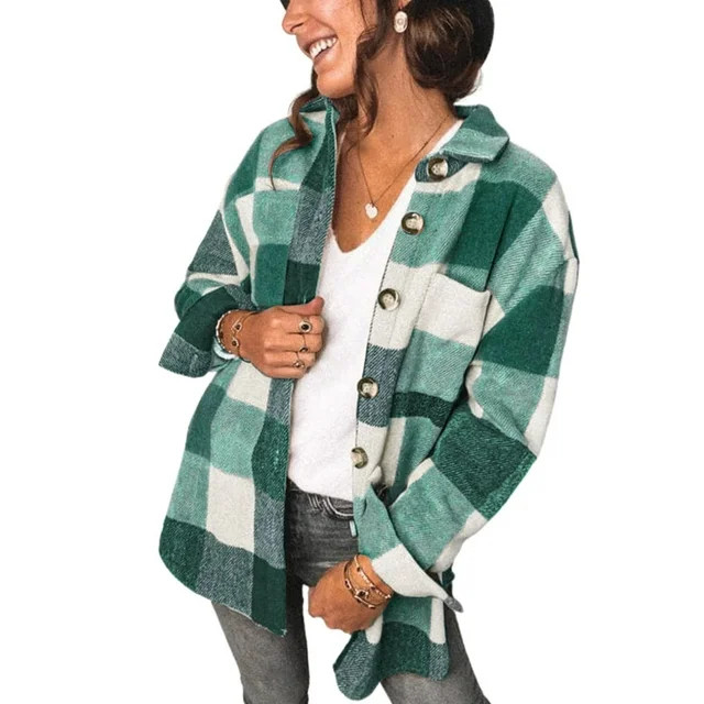Fantaslook Womens Plaid Shirts Flannel Shacket Jacket Long Sleeve Button Down Boyfriend Shirt Coa... | Walmart (US)