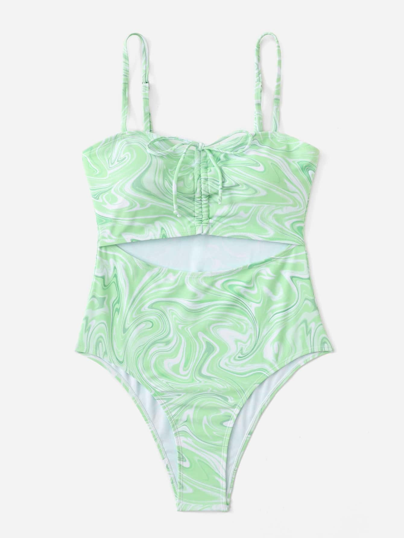 Fluid Drawstring Cut Out One Piece Swimsuit | SHEIN