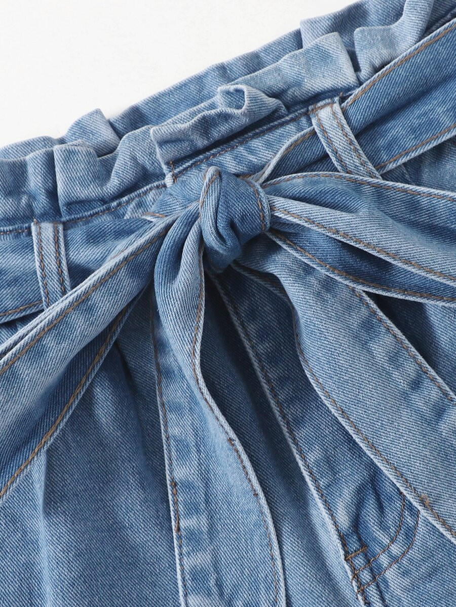 Paperbag Waist Belted Denim Shorts | SHEIN