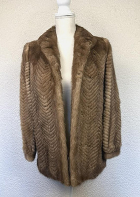 Vintage Saga Mink Genuine Mink Fur Coat Brown Chevron Pattern Made Hong Kong M | eBay | eBay US