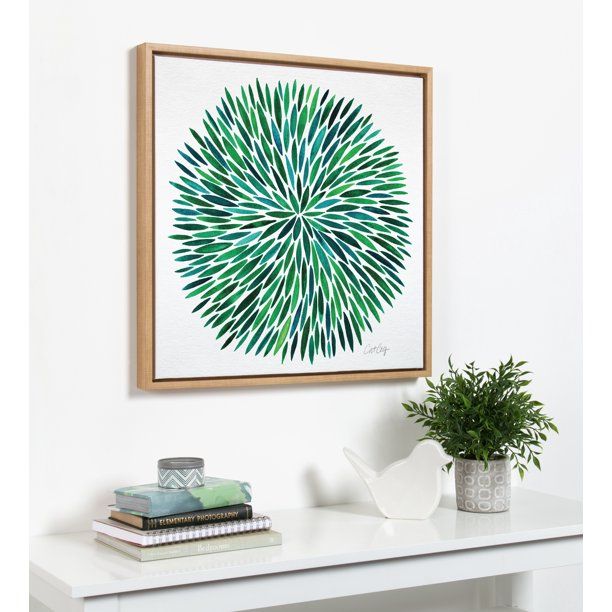 Kate and Laurel Sylvie Green Leaves in Watercolor Burst Square Framed Canvas Wall Art by Cat Coqu... | Walmart (US)