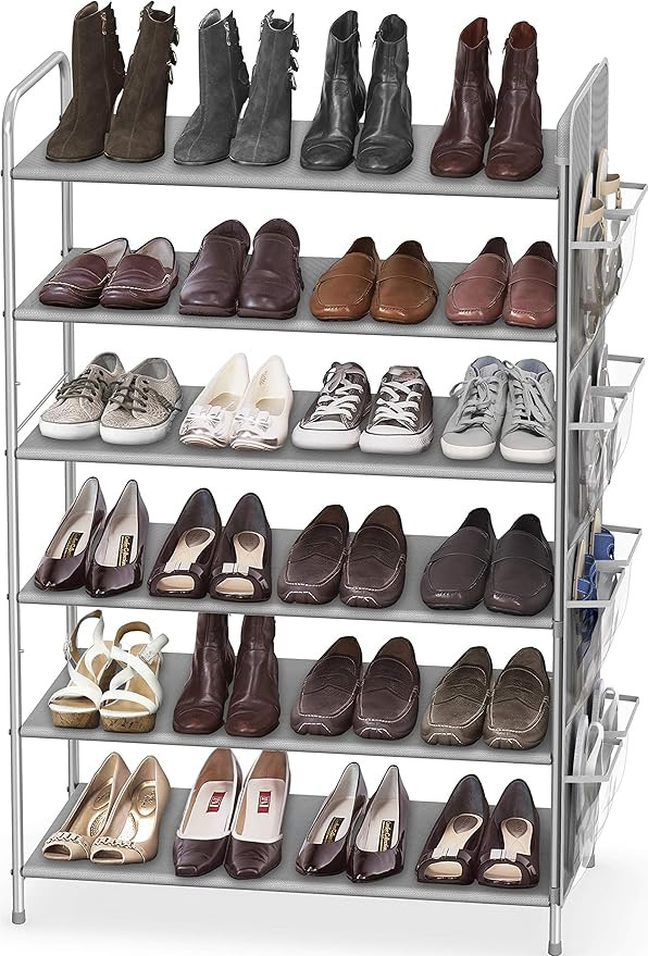 Simple Houseware 6-Tier Shoe Rack Storage Organizer 34-Pair w/ Side Hanging Bag, Grey | Amazon (US)