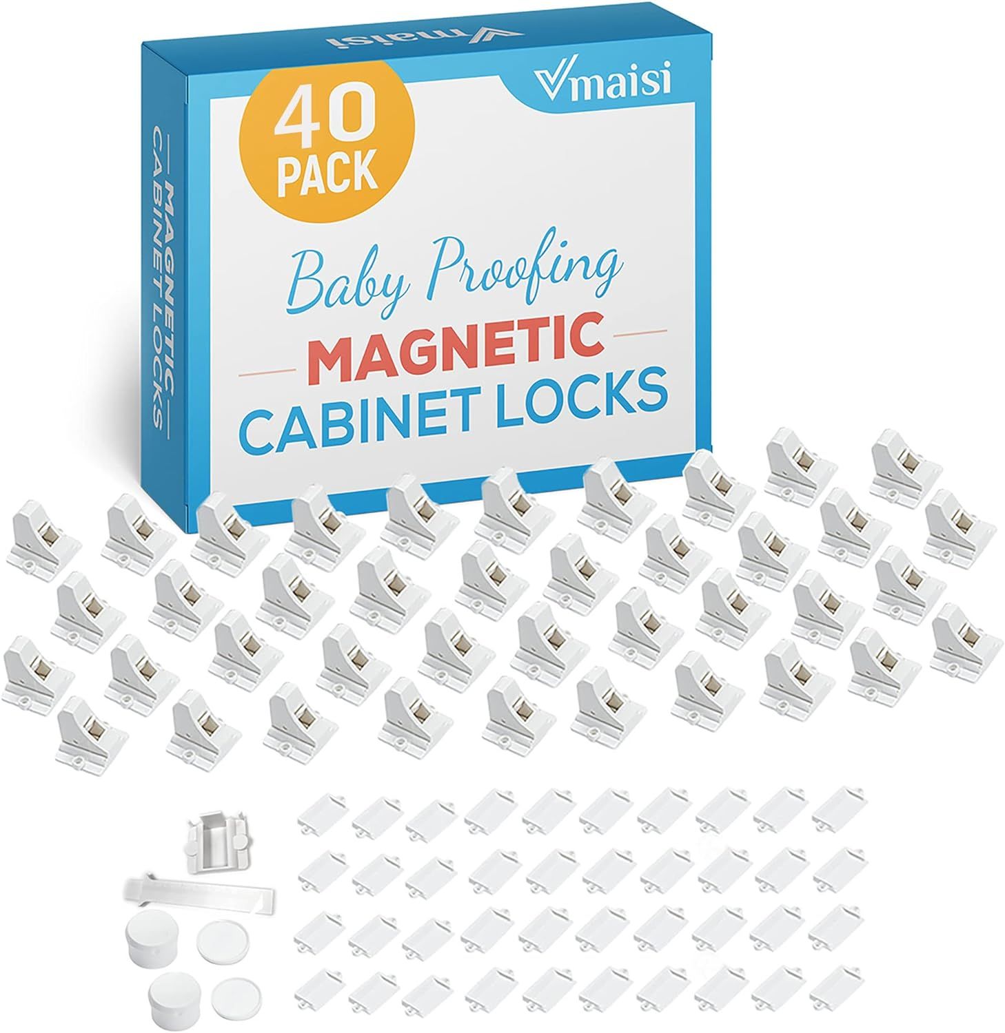 Vmaisi Adhesive Magnetic Locks for Cabinets & Drawers (12 Locks and 2 Keys) | Amazon (US)