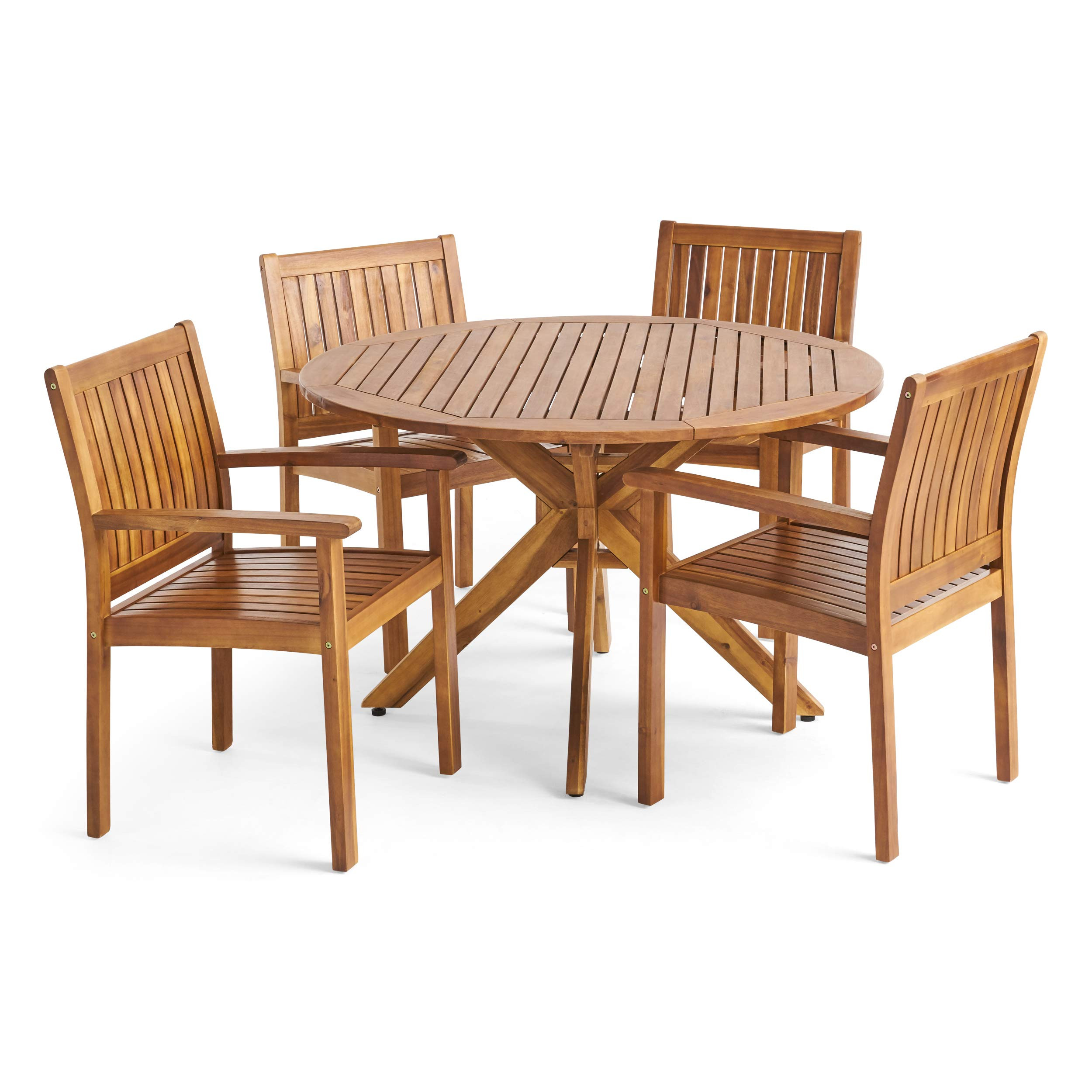 Christopher Knight Home Kally Outdoor Five Piece Acacia Dining Set, Teak Finish | Amazon (US)