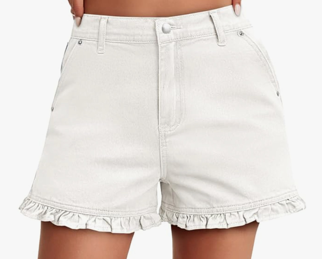 Womens Summer Ruffle Denim Shorts Cute High Waisted Cotton Short Jeans with Pockets  

 #LTKootd #LTKmomlife #LTKSeasonal