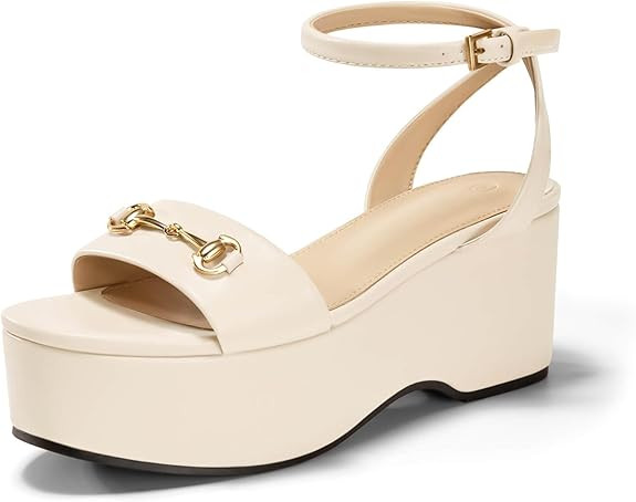 Womens Platform Sandals Chunky Wedges Heels Open Toe Ankle Strap Summer Dress Shoes with Metal Bu... | Amazon (US)