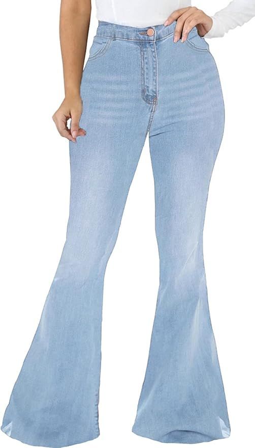 CuteCherry Bell Bottom Jeans for Women Ripped Skinny Bell Bottom Raw Hem Denim Pants | Amazon (US)