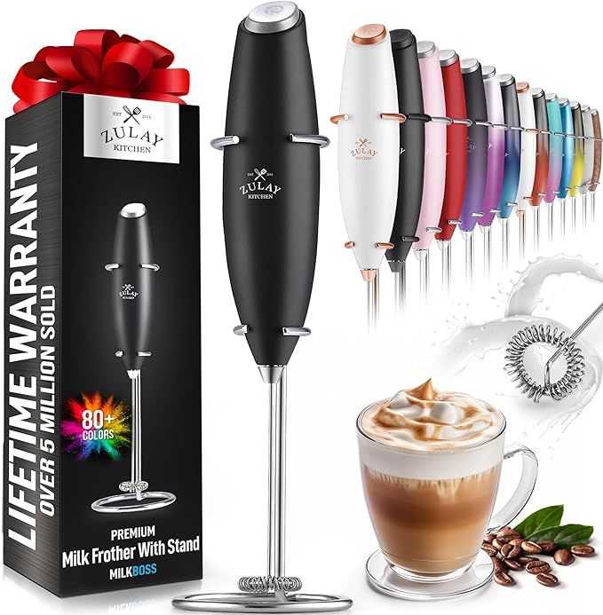 Zulay Kitchen Powerful Milk Frother Handheld Foam Maker for Lattes - Whisk Drink Mixer for Coffee... | Amazon (US)