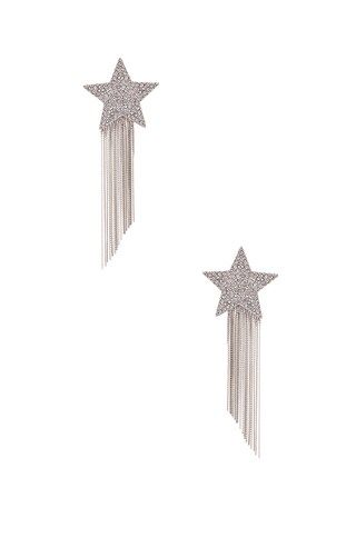 Saint Laurent Shooting Star Earrings in Palladium & Crystal | FWRD | FWRD 