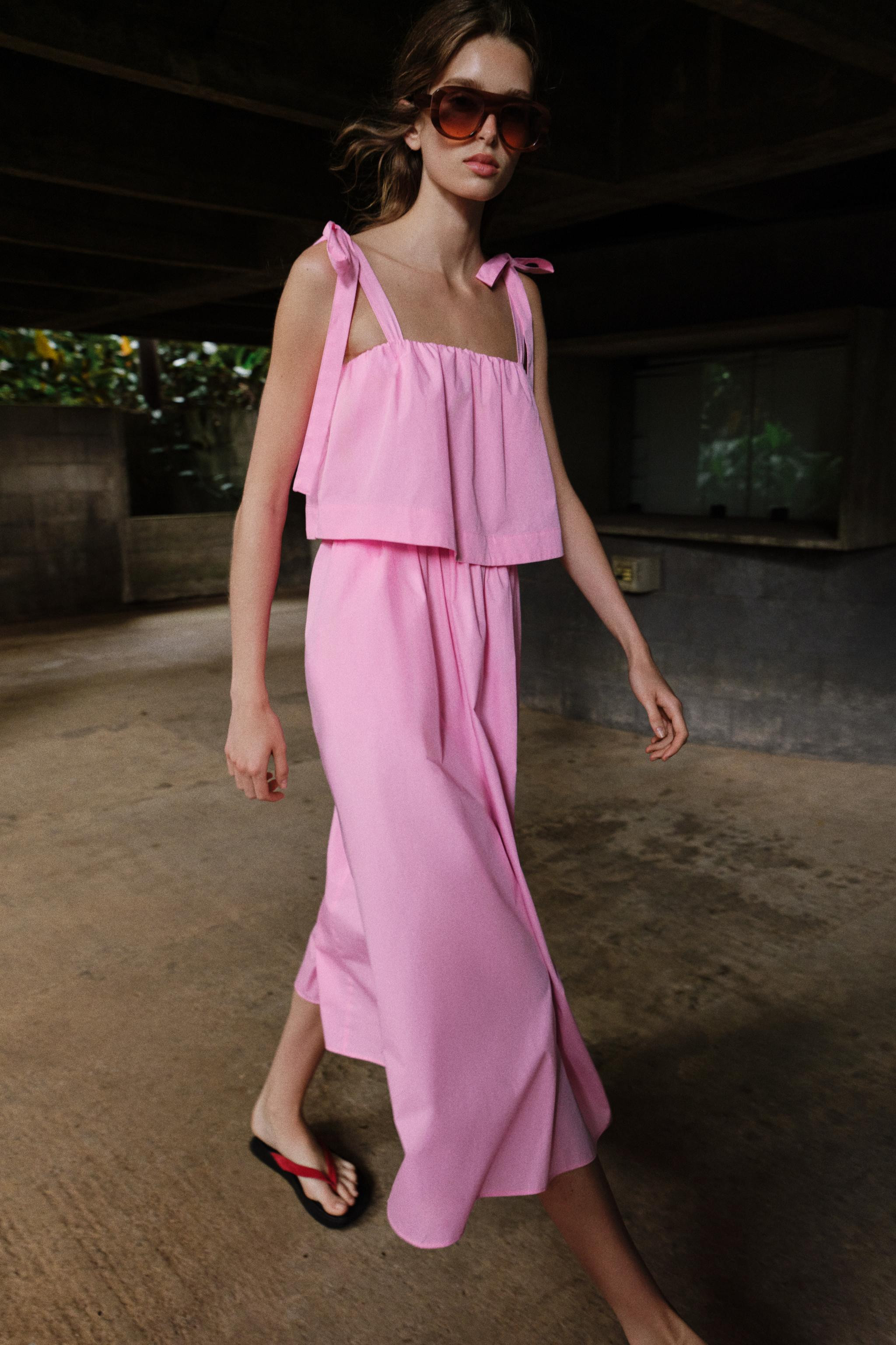 POPLIN TIE MIDI DRESS | Zara US