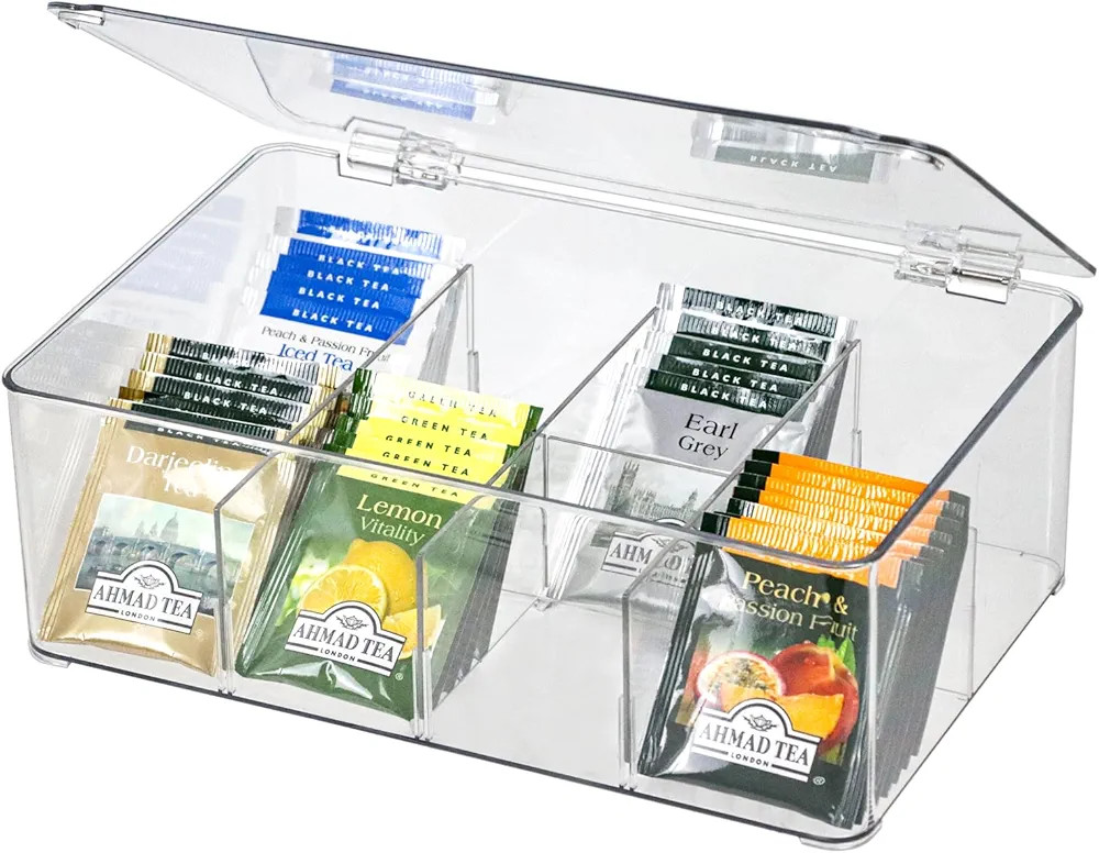 Clear Tea Bag Organizer, Dresser Organizers Drawer Organzier Storage Container with Removable Div... | Amazon (US)