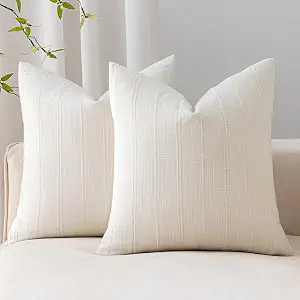 Amazon.com: SINYASAN Soft Linen Striped Throw Pillow Covers 18"x18" Set of 2, White Textured Deco... | Amazon (US)
