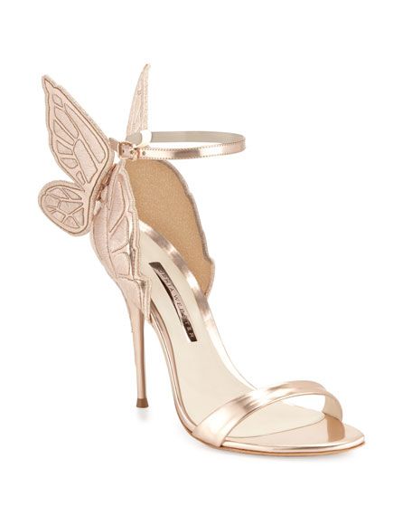 Sophia Webster Chiara Butterfly Wing Ankle-Wrap Sandals, Gold | Neiman Marcus