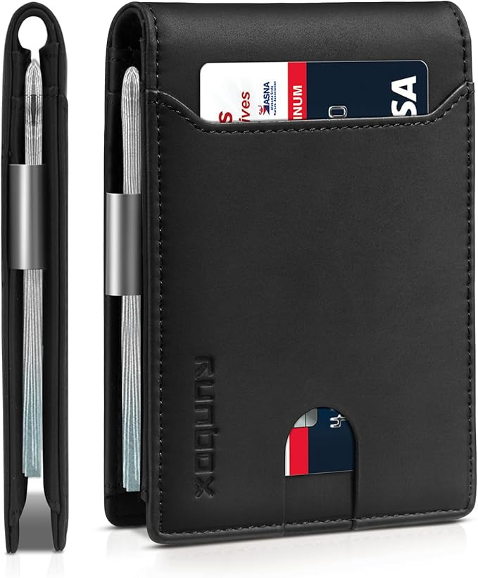 RUNBOX Slim Wallets for Men - Leather Money Clip Mens Wallet - RFID Blocking Front Pocket Bifold ... | Amazon (US)
