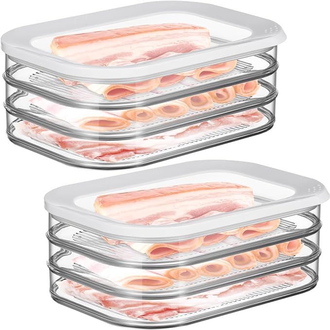 2 Pcs Deli Meat Container for Fridge Bacon Container for Refrigerator Stackable Food Storage Boxe... | Amazon (US)