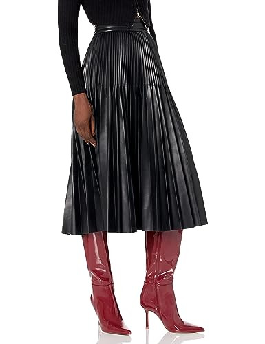 BCBGMAXAZRIA Women's Faux Leather Pleated Skirt with Back Zipper, Black | Amazon (US)