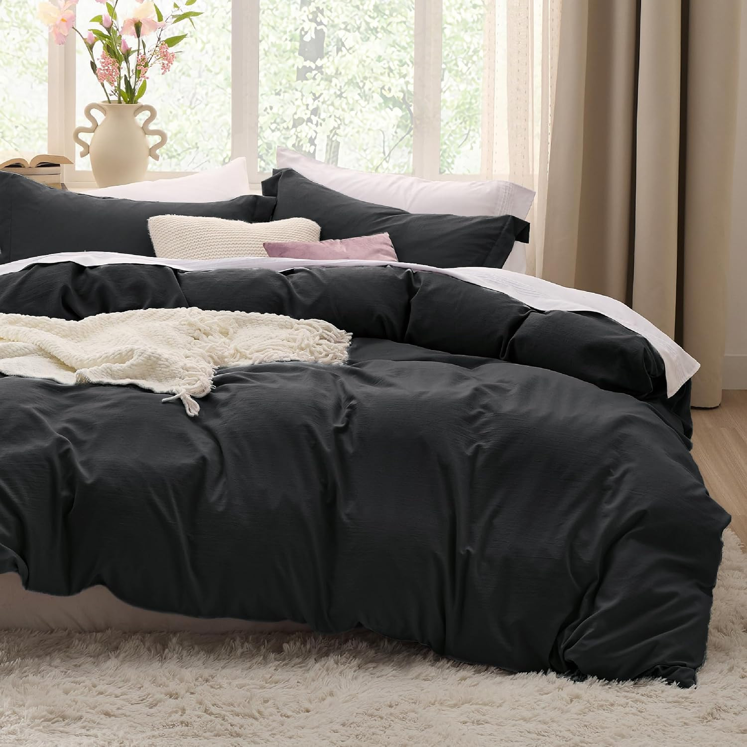 Bedsure Prewashed Cal King Duvet Cover, Cotton-Like Soft Bedding Set, Black | Amazon (US)