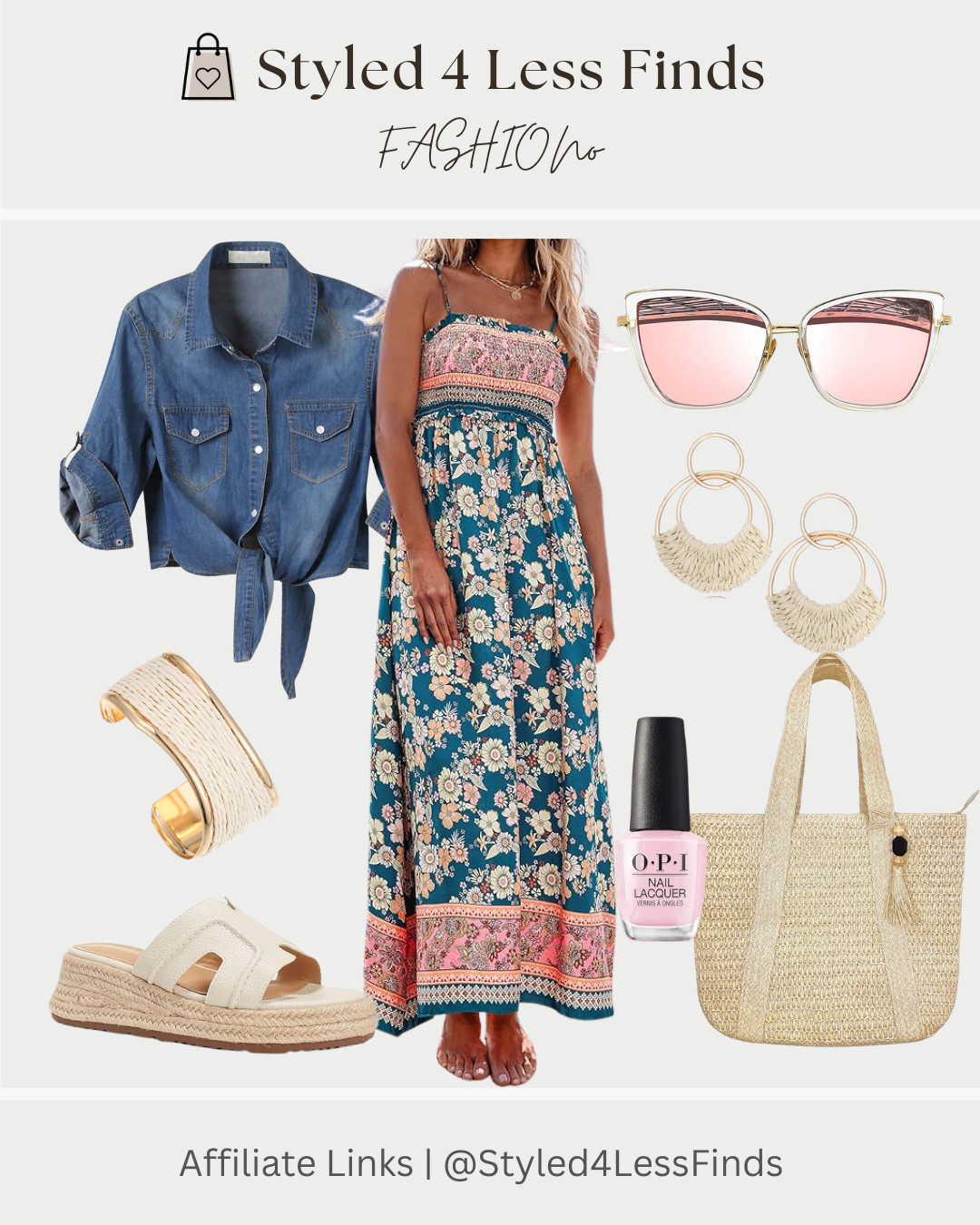 I am OBSESSED with this maxi dress — the colors, the print, the easy flow… it’s giving vacation vibes even if I’m just running errands. Paired it with a lightweight denim top (perfect for layering now and ditching later), woven slides, and all the straw accessories for that effortless resort feel. 

 #LTKcanada #LTKtravel #LTKover50style