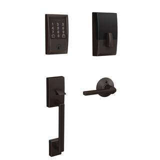 Century Aged Bronze Encode Smart Wi-Fi Deadbolt with Alarm and Century Handleset and Latitude Handle | The Home Depot
