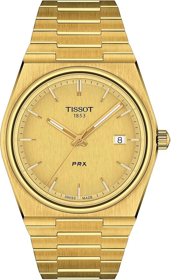 Tissot Mens PRX 316L Stainless Steel case with Yellow Gold PVD Coating Quartz Watch, Yellow, Stai... | Amazon (US)