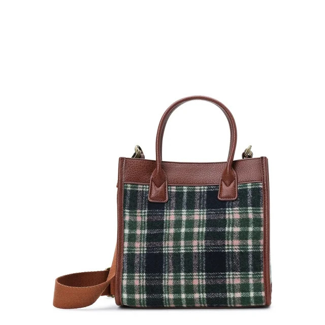 Time and Tru Women's Plaid Mini Tote Bag with Removable Strap, Navy Plaid | Walmart (US)