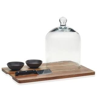 Libbey Acaciawood 4-Piece Cheese Board Serving Set with Glass Dome 56832 | The Home Depot